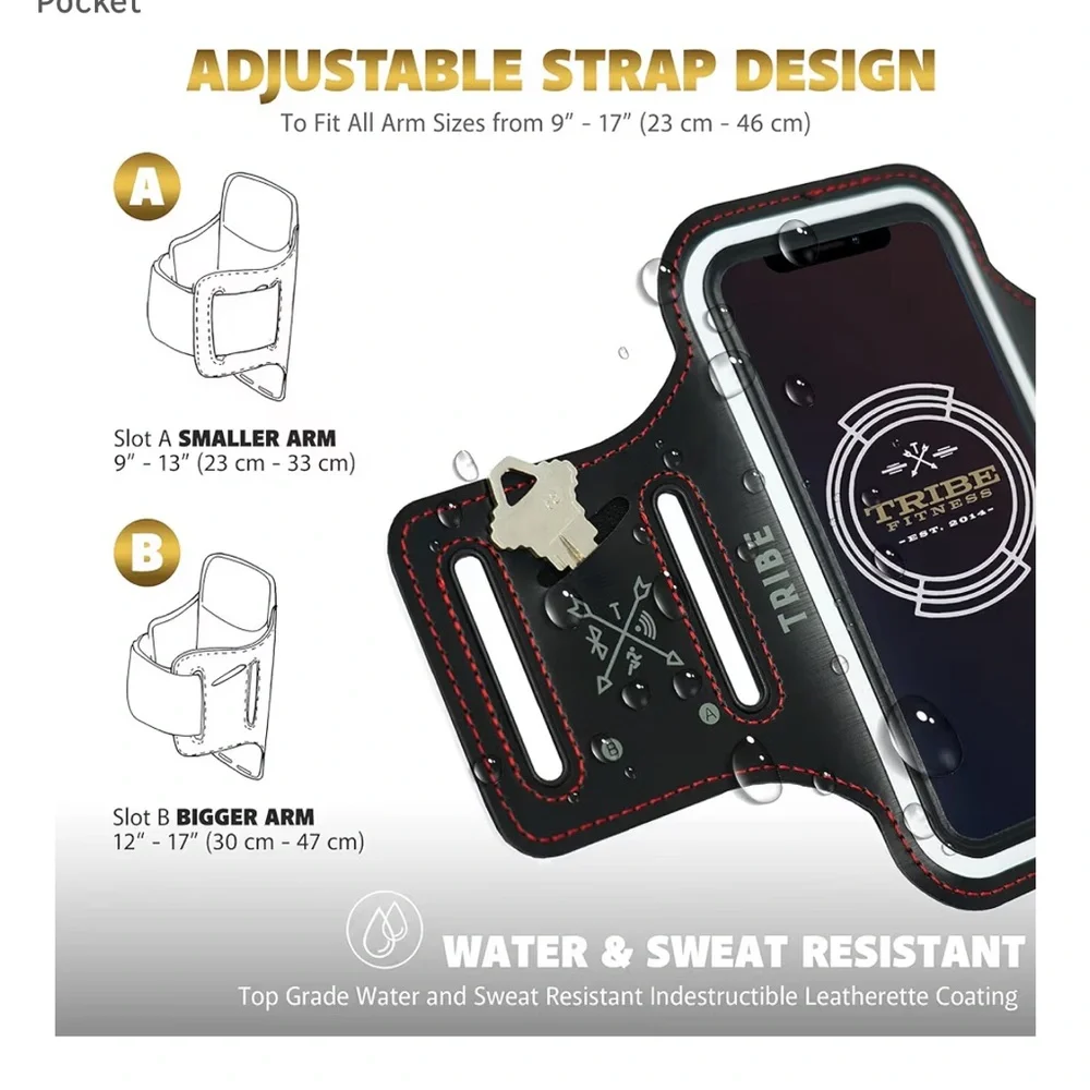 Tribe Water Resistant Cell Phone Armband Case Running Holder in Black/Red